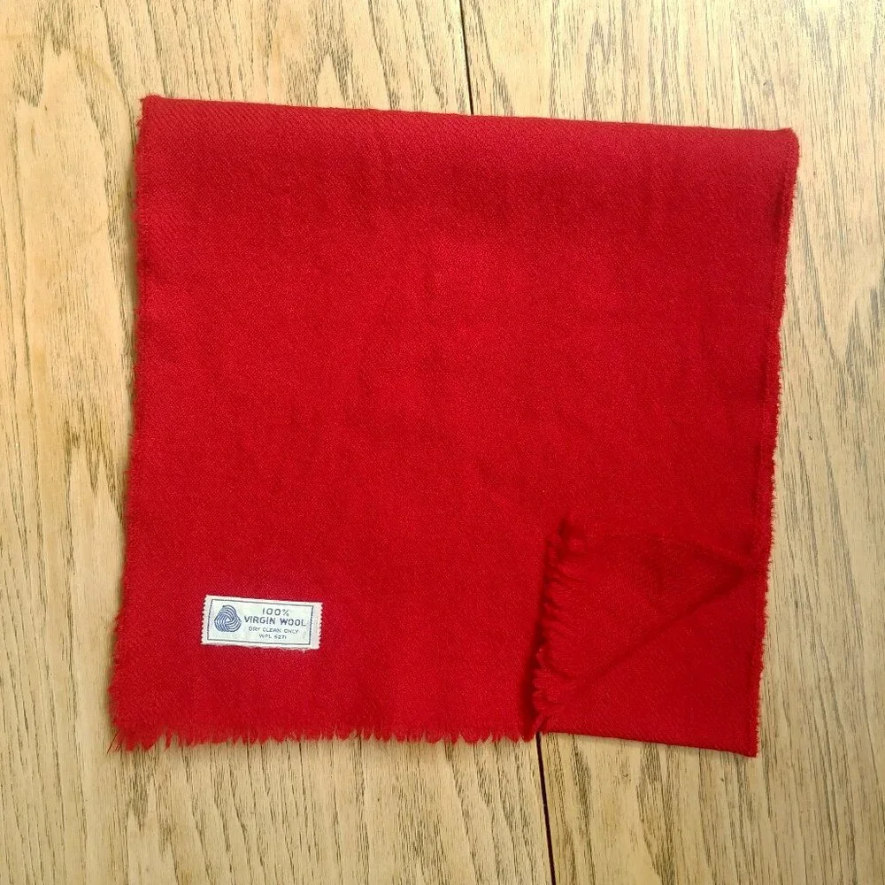 Vintage 100% virgin wool classic bright red scarf